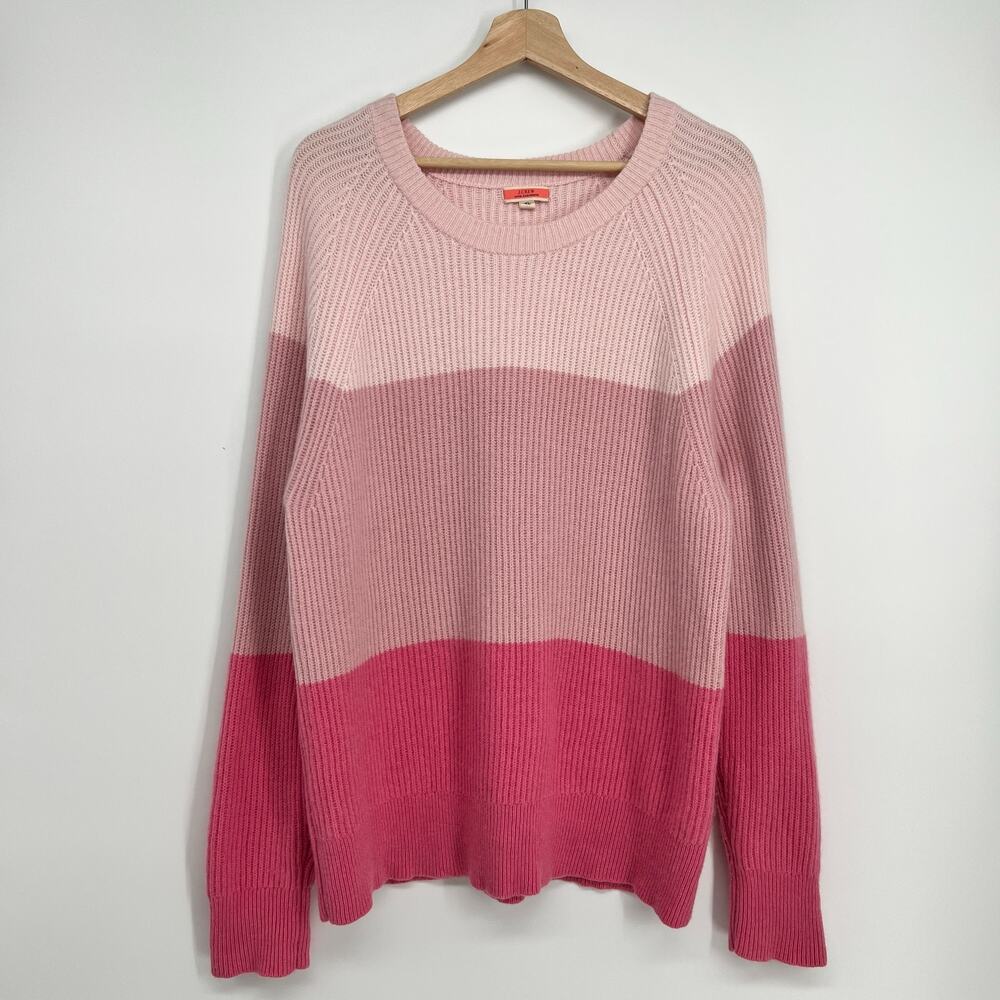 J.Crew Ribbed Knit Relaxed Crew Neck Cashmere Sweater Womens XL Pink Colorblock